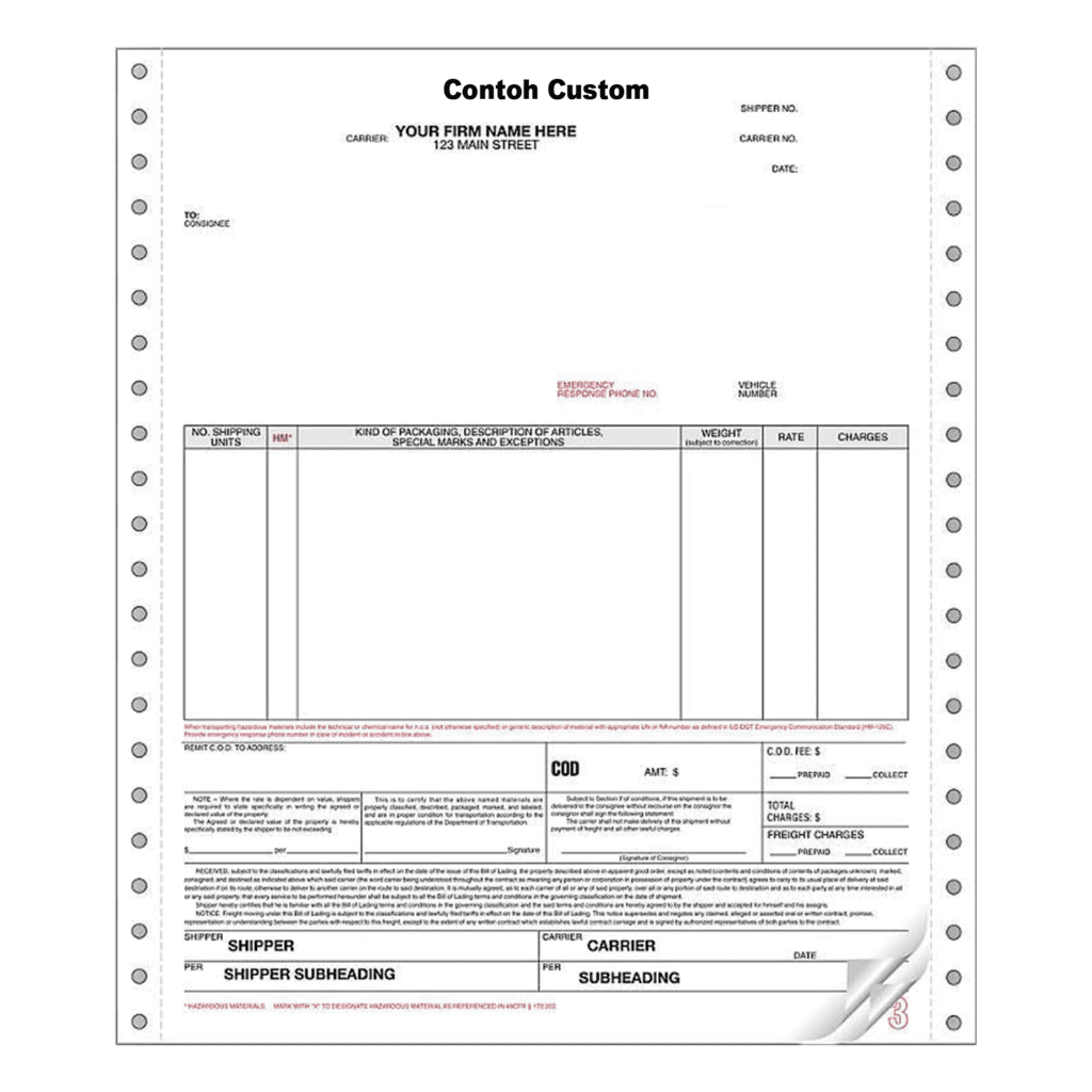 Contoh custom Paperpryns Continuous Form. Ukuran 9,5 inci × 11 inci HVS 1PLY Full