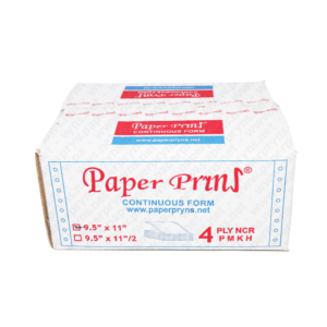 Paperpryns Continuous Form NCR ukuran 9,5″ × 11″ dengan 4 PLY Putih–Merah–Kuning–Hijau dan pembagian Utuh untuk faktur, surat jalan, formulir, serta kebutuhan dokumen rangkap bisnis.