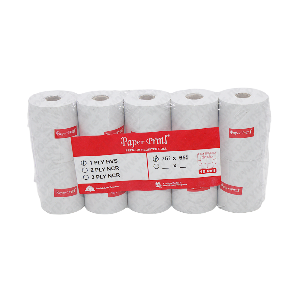 Paperpryns Register Roll HVS 75mm × 65mm 1 PLY — detail