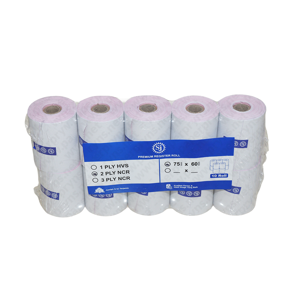 SJ Premium Register Roll NCR 75mm × 60mm 2 PLY — detail