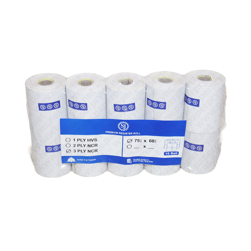 SJ Premium Register Roll NCR 75mm × 60mm 3 PLY — detail